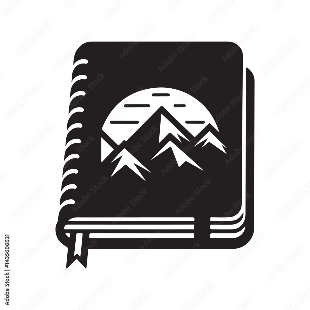 Notebook Silhouette Vector Illustration, Solid White Background. Notebook Silhouette Vector Illustration, Solid White Background.