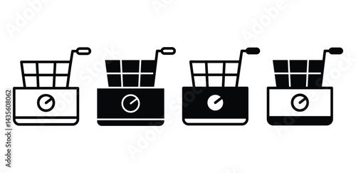 Deep Fryer Icon Set Black and White Minimalist Illustrations Vector Design