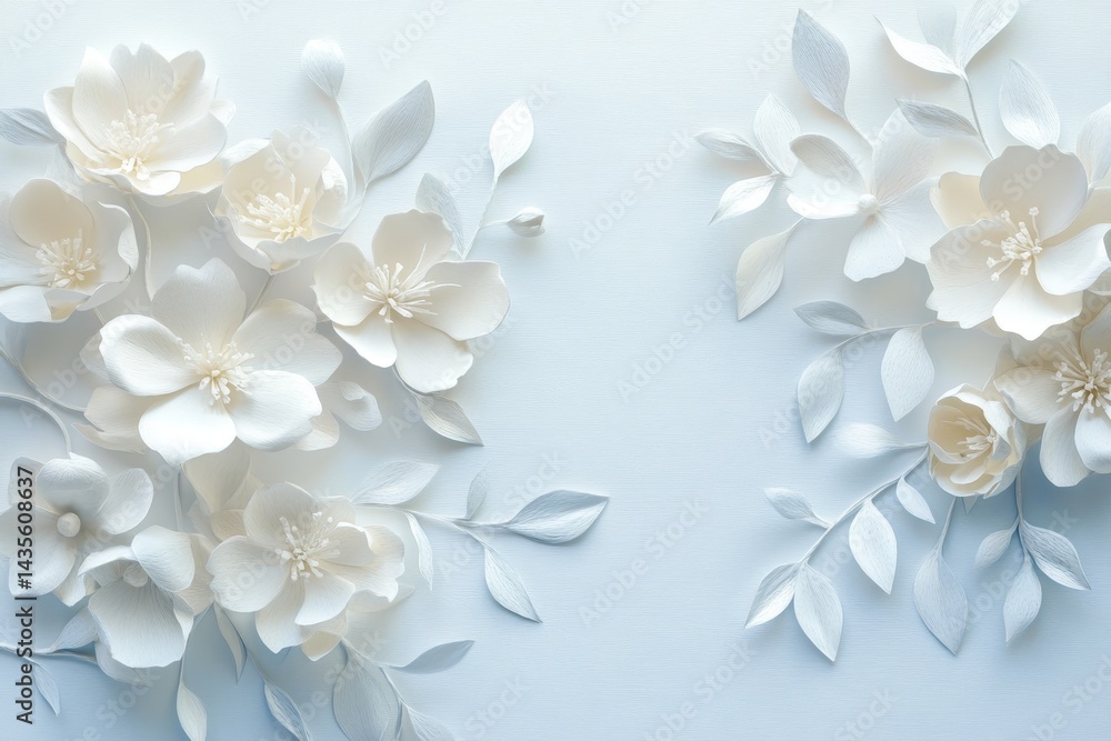 Elegant paper flowers and leaves in soft pastel tones. Elegant paper flowers and leaves in soft pastel tones.