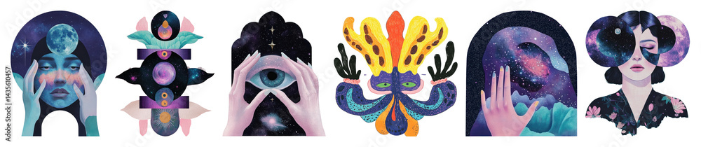 PNG Surreal cosmic art exploration, element set on transparent background