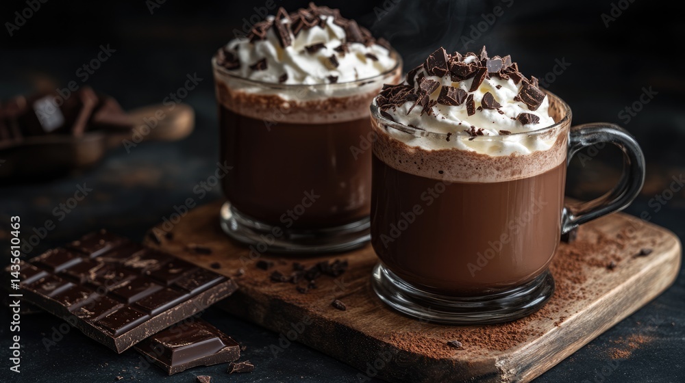 Two Cups of Hot Chocolate with Whipped Cream and Chocolate Shavings Two Cups of Hot Chocolate with Whipped Cream and Chocolate Shavings