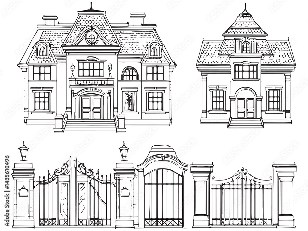 Gated Mansion line art icon modern luxury design Gated Mansion line art icon modern luxury design