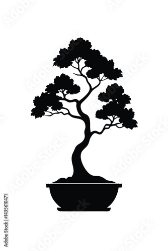 Silhouette Bonsai Tree Vector Icon on White Background