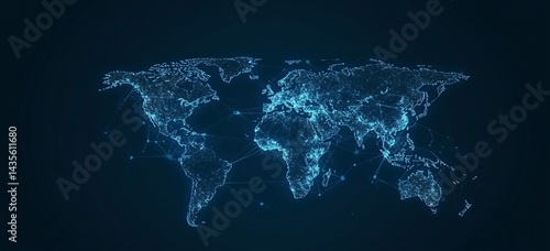 Abstract global network and connectivity concept with a blue world map, data transfer across the Earth, technology background vector illustration design for a banner, poster, or presentation. Vector 