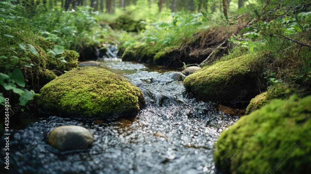 A Tranquil Stream Through Lush Greenery A Tranquil Stream Through Lush Greenery