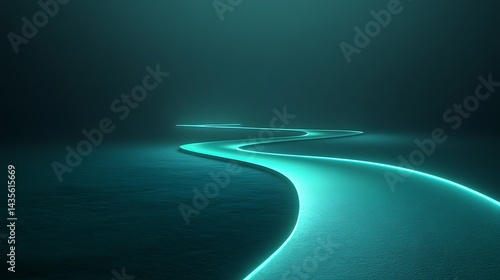 Luminous, winding pathway through a dark, teal space.