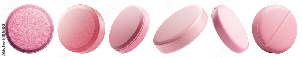PNG Various pink round pills, element set on transparent background PNG Various pink round pills, element set on transparent background