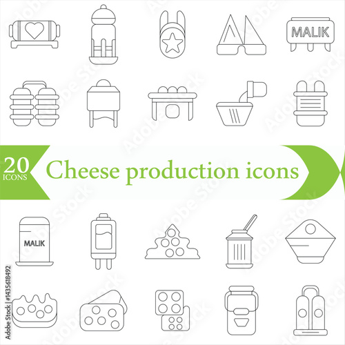  Cheese production icons set outline vector. Milk food