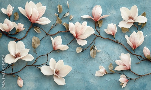 Magnolia blossom serenity on textured blue