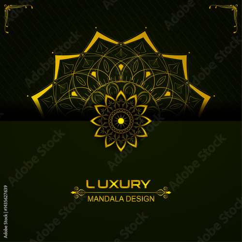 Mandala luxury floral template with shadow line, ornament and light effect | Creative mandala design for greeting, decoration, cover, card, flyer, Islamic, festival, banner, poster with yellow color