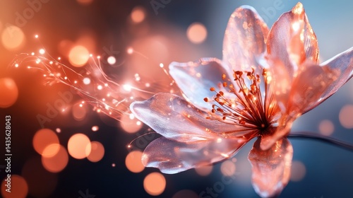 A delicate flower with translucent petals glows warmly, capturing the essence of spring's beauty and evoking feelings of serenity while inviting viewers to enjoy its intricate details.
