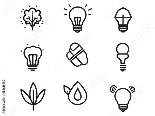 Green Energy Light Bulb line art icon drawing idea