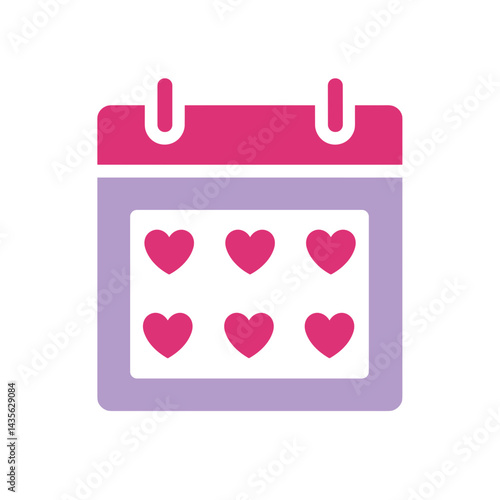 Calendar with Heart Icons Symbolizing Valentine's Day  
