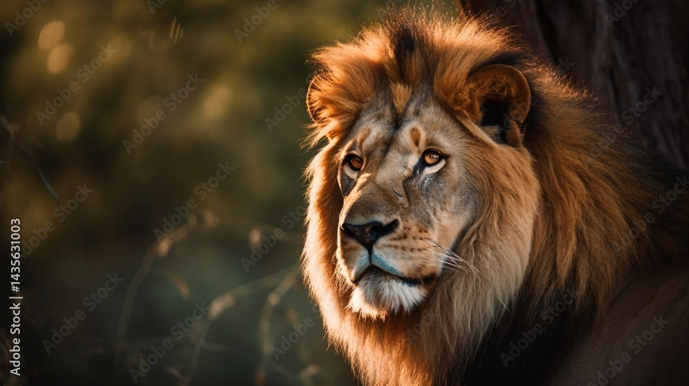 Naklejka premium A male lion confident sharp looking into the camera Background Photo