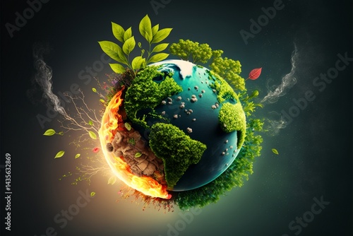 Save Earth Day Poster Environment Day Nature Green Glossy background Images tree and water Photo