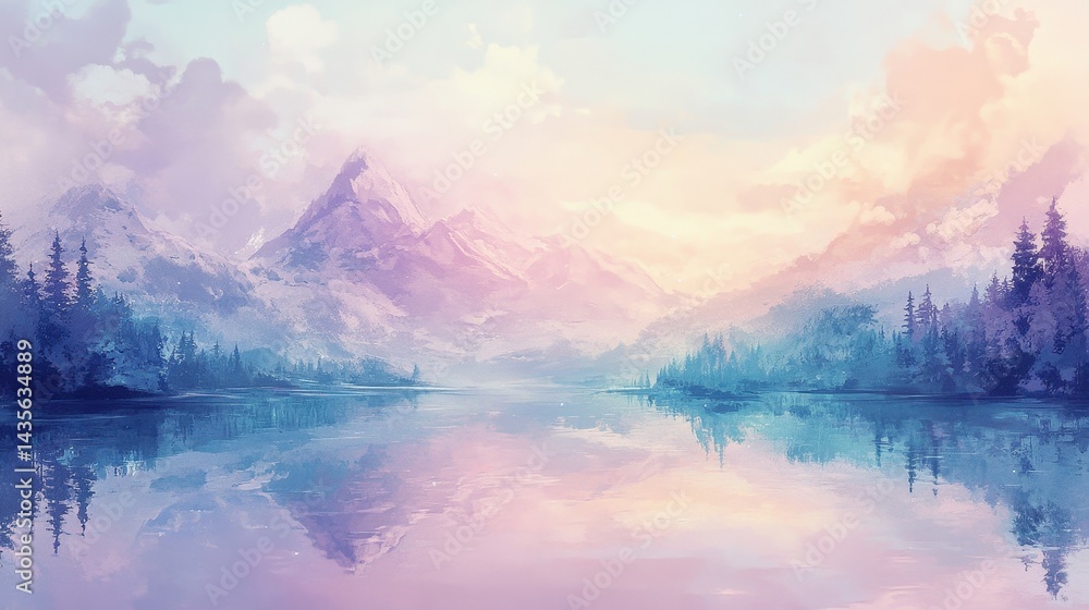 serene mountain lake at sunrise