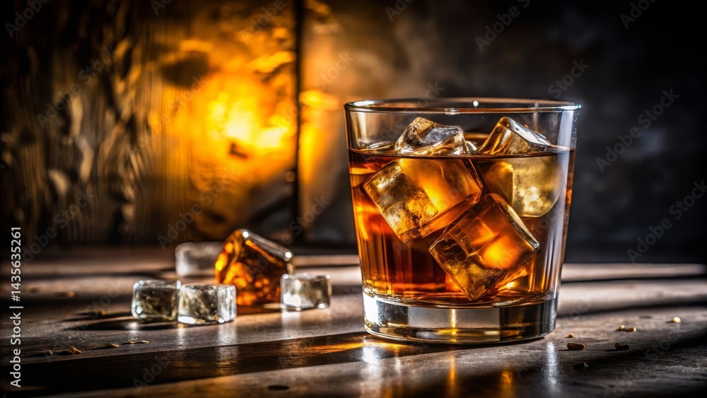 Whiskey Glass with Ice Cubes Whiskey Glass with Ice Cubes