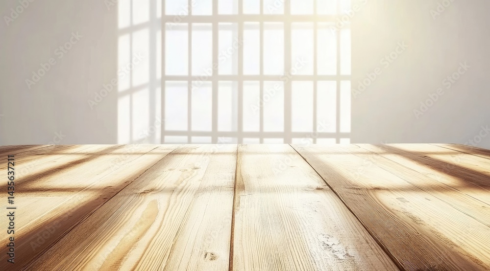 Wooden table, sunlit window Wooden table, sunlit window