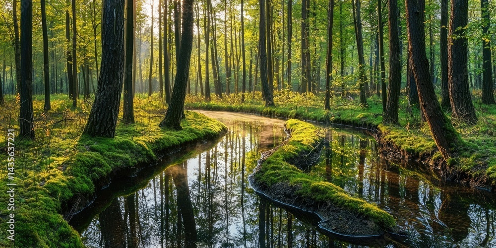 Fototapeta premium River carving its way through untouched forest in Poland