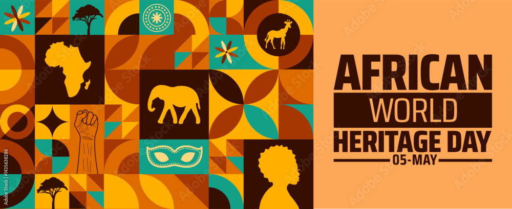 Fototapeta premium African world heritage day Geometric shape pattern background banner or poster design template. observed every year in May. Holiday concept. Use to any Template, card, poster, placard, template.