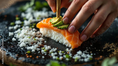 Obraz na płótnie Preparing sushi. Close up. w salonie