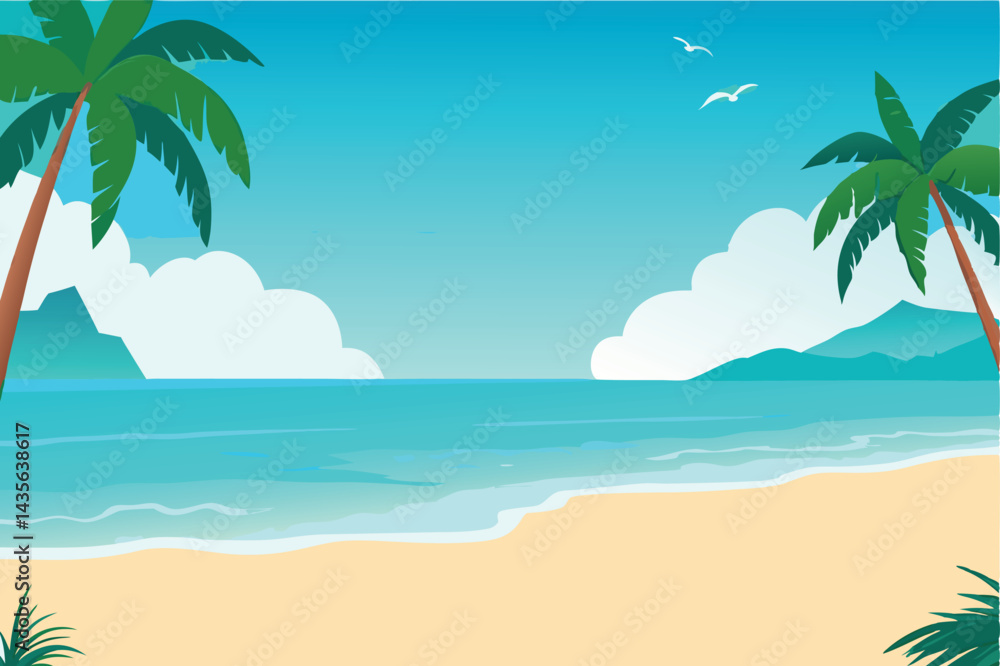 Fototapeta premium Coastal summer beach vector illustration.