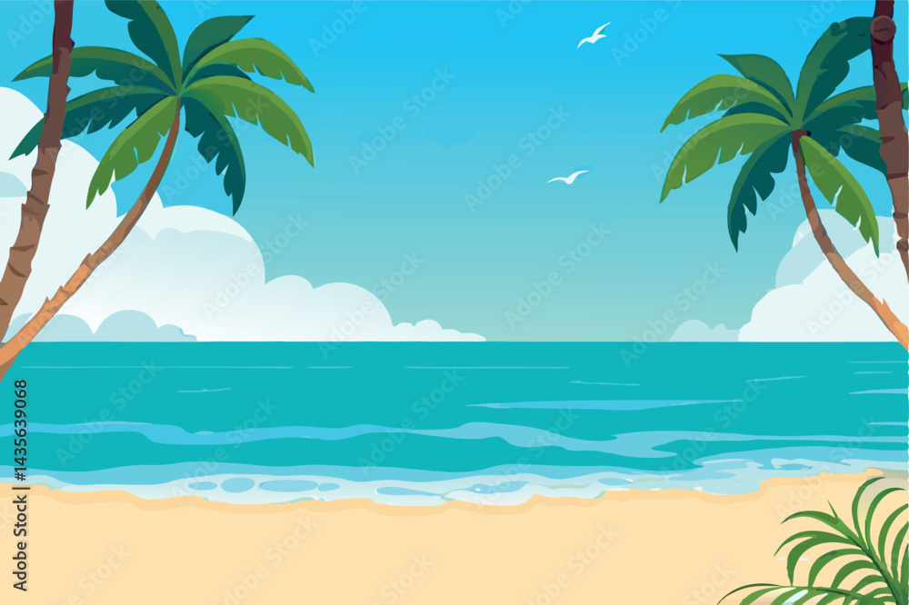 Fototapeta premium Flat design summer beach vector background.