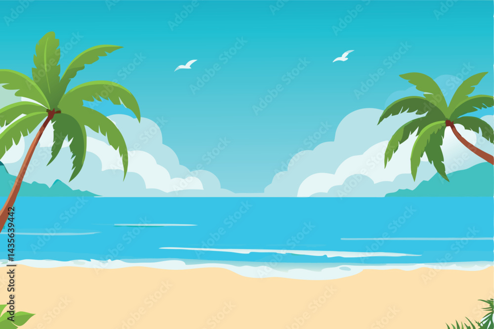 Fototapeta premium Sun, sand, and sea summer beach vector. 