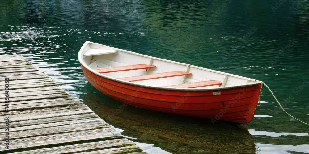 row boat tied to a wooden dock, waiting to be taken out for a peaceful ride in the calm river row boat tied to a wooden dock, waiting to be taken out for a peaceful ride in the calm river