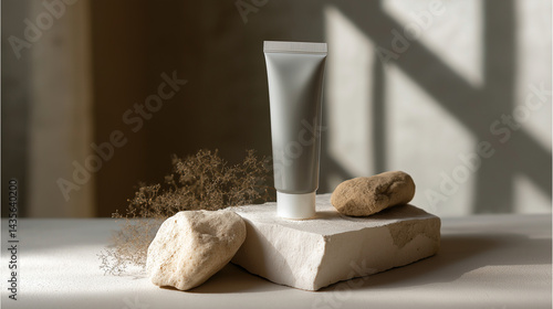 Organic Facial Cleanser Tube on White Rock