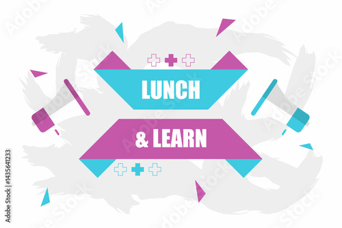 Vector banner. Megaphone with lucnh and learn speech bubble. Loudspeaker. Banner for business, marketing. Banner design vector illustration.