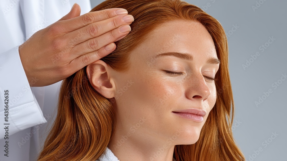 Fototapeta premium Beauty and Personal Care Concept, Relaxing facial treatment with a serene woman enjoying a skincare session.