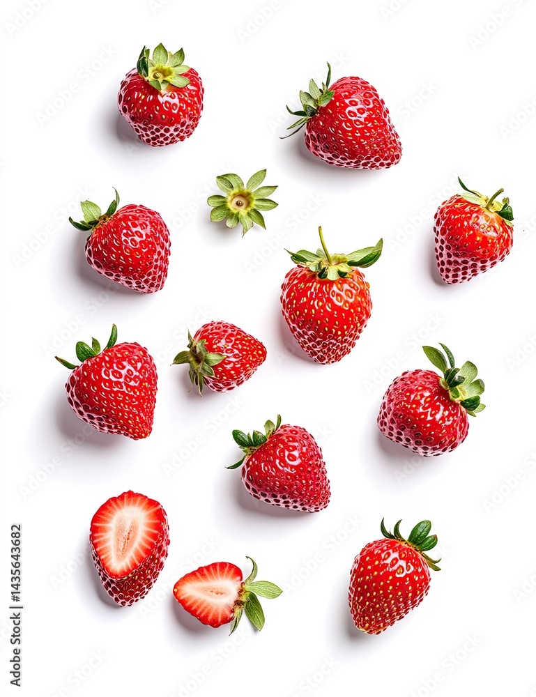 Fresh Strawberries, Flat Lay Fresh Strawberries, Flat Lay