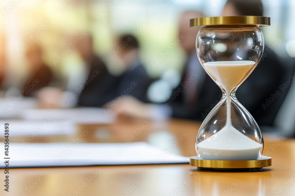 Close-up of hourglass on table during business meeting Generative AI