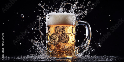 Refreshing beer mug with frothy bubbles splashing Generative AI