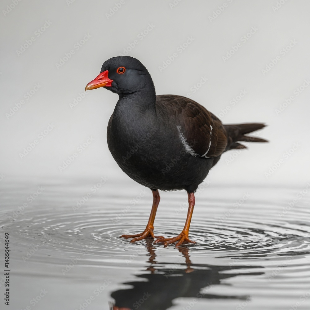 Moorhen on White Background Surface Moorhen on White Background Surface