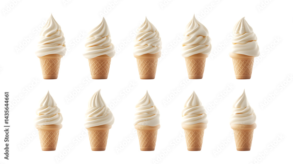 Vanilla Soft Serve Ice Cream Cones on transparent background Vanilla Soft Serve Ice Cream Cones on transparent background