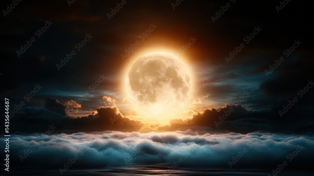 An exquisite scene of a golden full moon rising amidst clouds, creating an extraordinary blend of colors and textures that evoke an overwhelmingly beautiful night sky. An exquisite scene of a golden full moon rising amidst clouds, creating an extraordinary blend of colors and textures that evoke an overwhelmingly beautiful night sky.