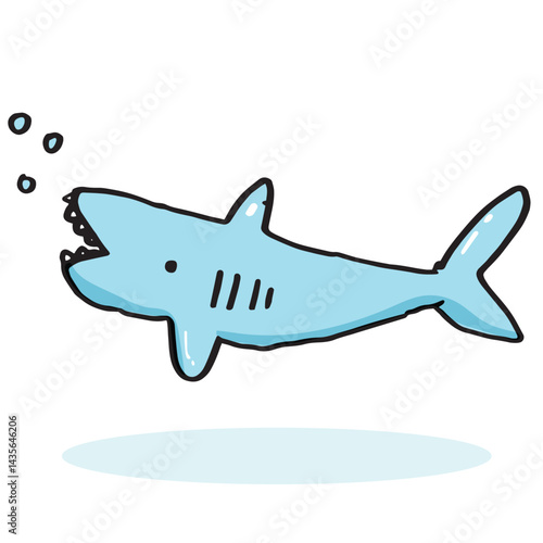 Cute doodle cartoon hand drawn shark illustration