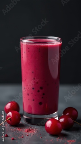 Wallpaper Mural A vibrant glass of cherry smoothie surrounded by fresh cherries on a dark background highlights the rich color and tempting texture Torontodigital.ca