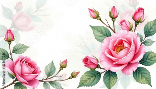 Wallpaper Mural Delicate watercolor roses, intertwined leaves and buds , roses, illustration, floral pattern Torontodigital.ca