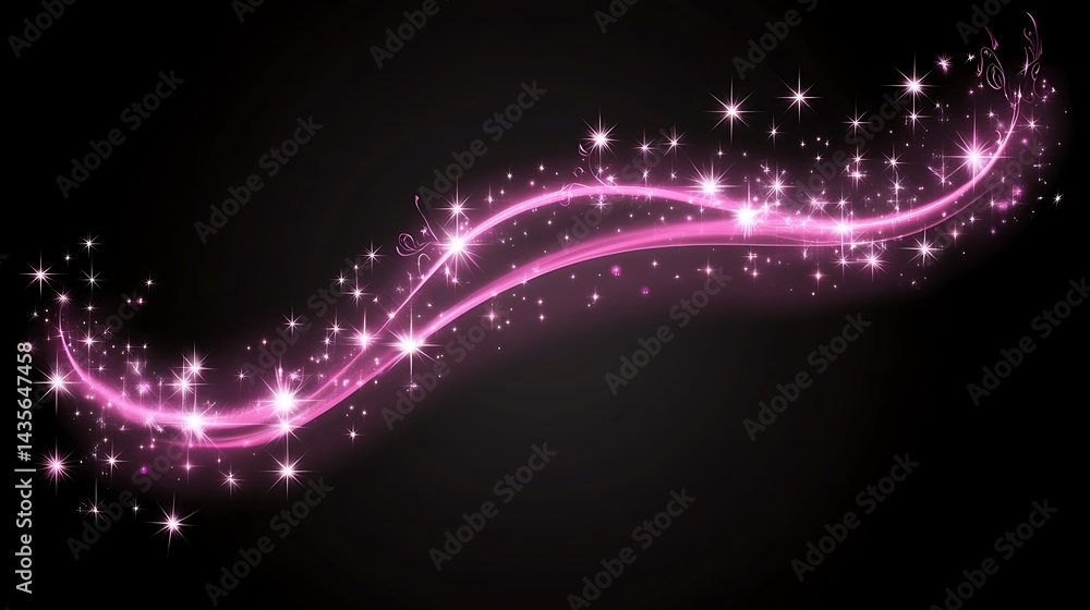 Fototapeta premium Pink light trail with sparkle, and stars.