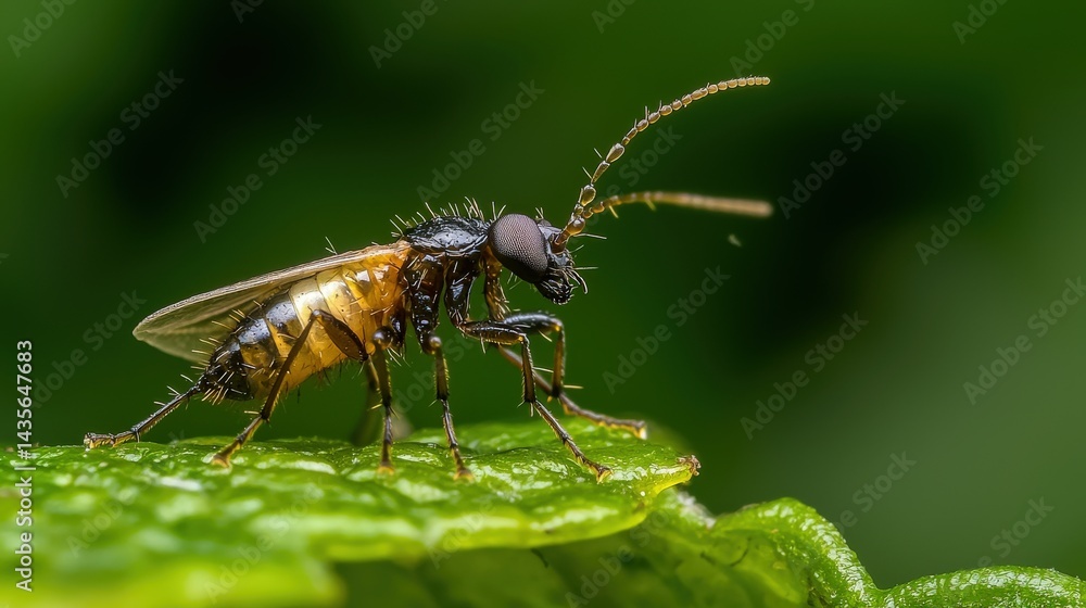 Springtail jumping off leaf in lush garden macro photography nature close-up vibrant environment Springtail jumping off leaf in lush garden macro photography nature close-up vibrant environment