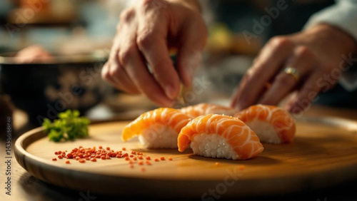 Preparing sushi. Close up. 