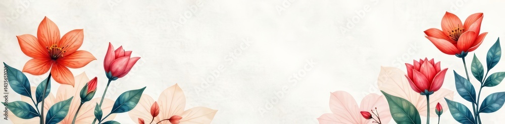 Fototapeta premium Watercolor botanical art on textured paper background, artistic, delicate