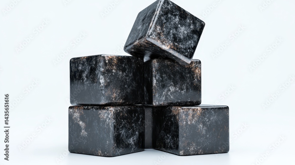 An artistic display of five black cubes captures the interplay of light and shadows, providing an abstract representation of strength, stability, and modern design in a minimalist approach. An artistic display of five black cubes captures the interplay of light and shadows, providing an abstract representation of strength, stability, and modern design in a minimalist approach.