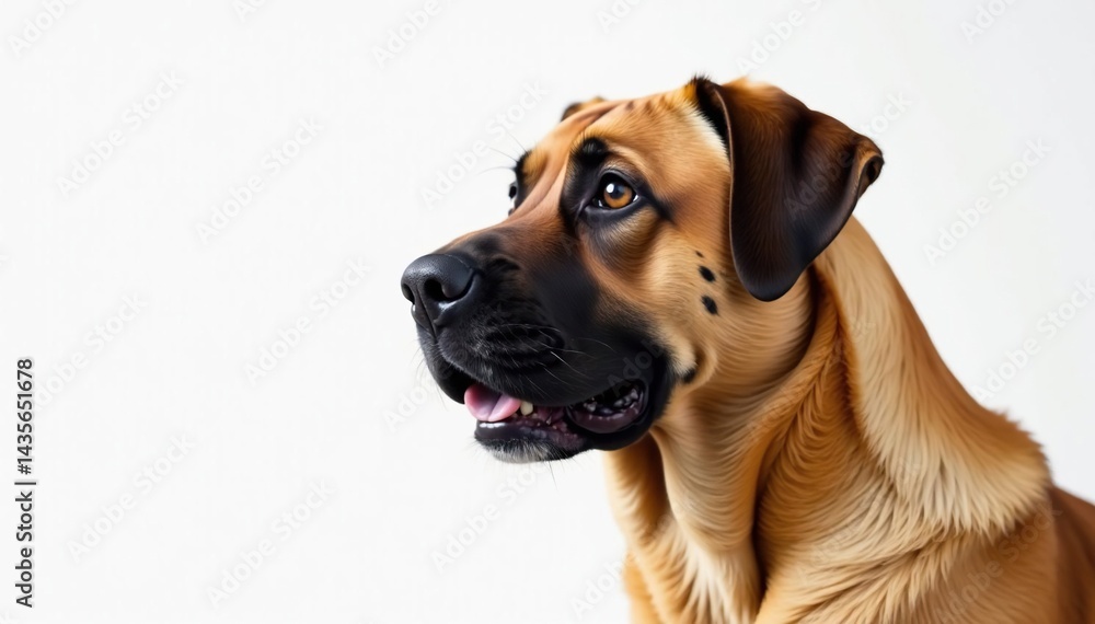 Fototapeta premium Noble mastiff, alert expression, pure white backdrop, fur, white