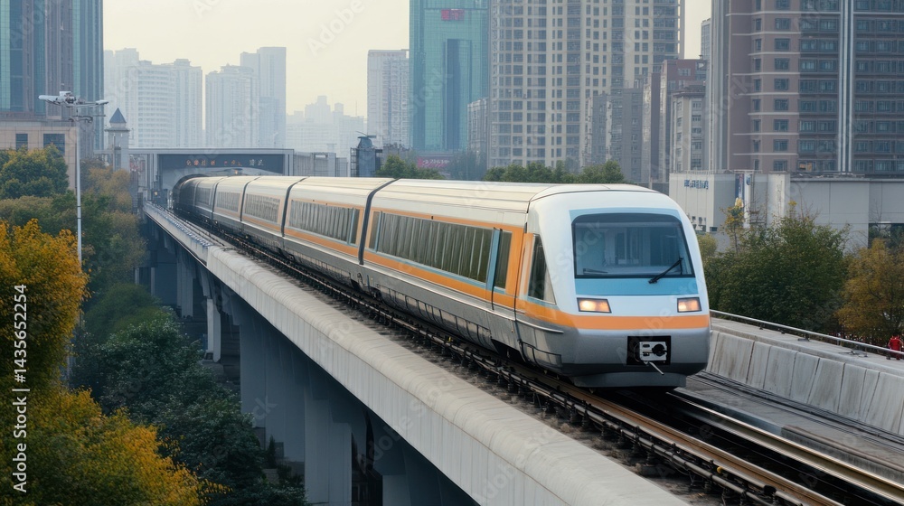 Naklejka premium Modern train city transit elevated travel