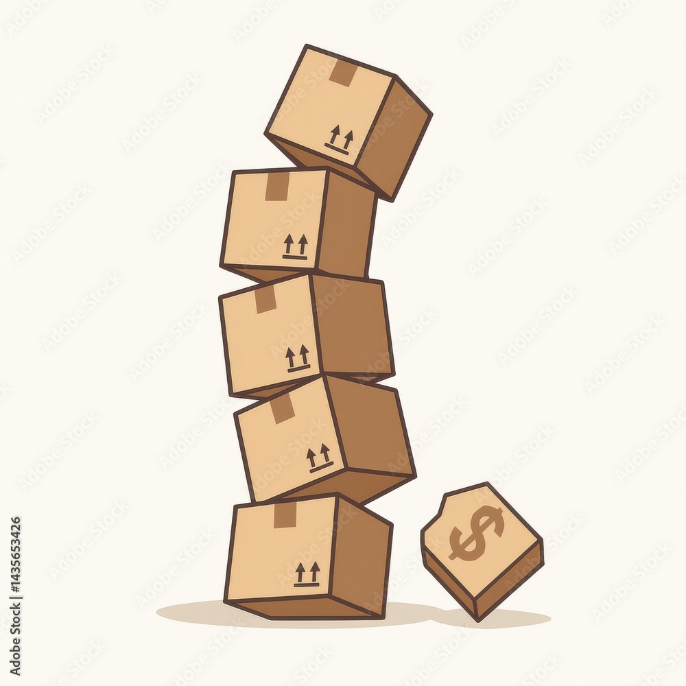 Fototapeta premium Stacked cardboard boxes with a dollar symbol on one box.