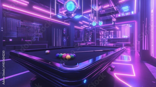 Neon Pool Hall Game Room Interior